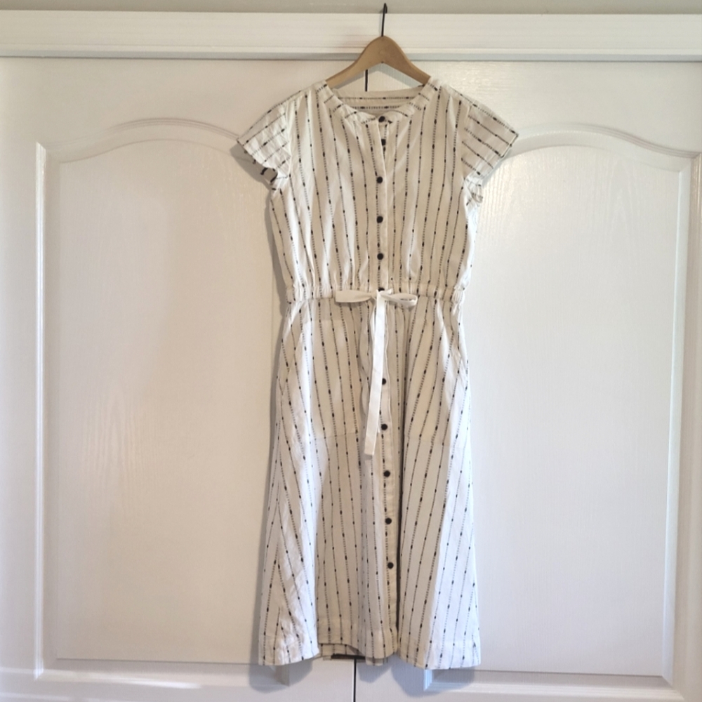 COPY - Elegant Loft Linen Midi Dress - 2 or Extra Small - White & Black - Neutr…